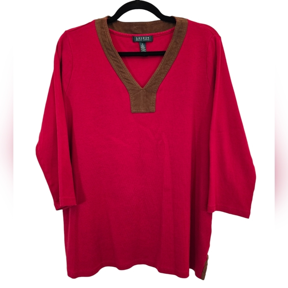 Lauren Ralph Lauren 1X 100% Cotton Suede Red Tunic